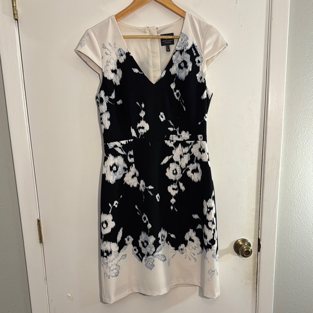 EUC Adrianna Papell - Black and White Floral Dress